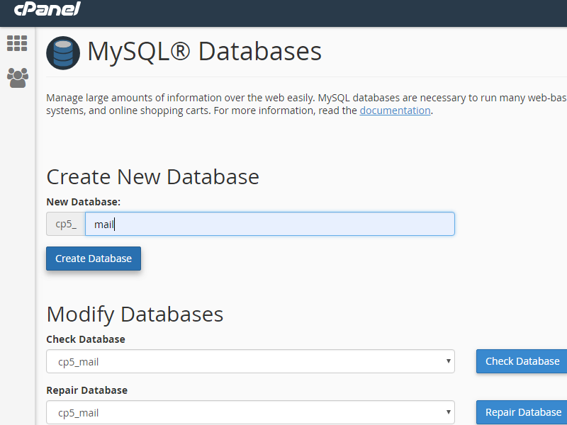 cPanel MySQL 2