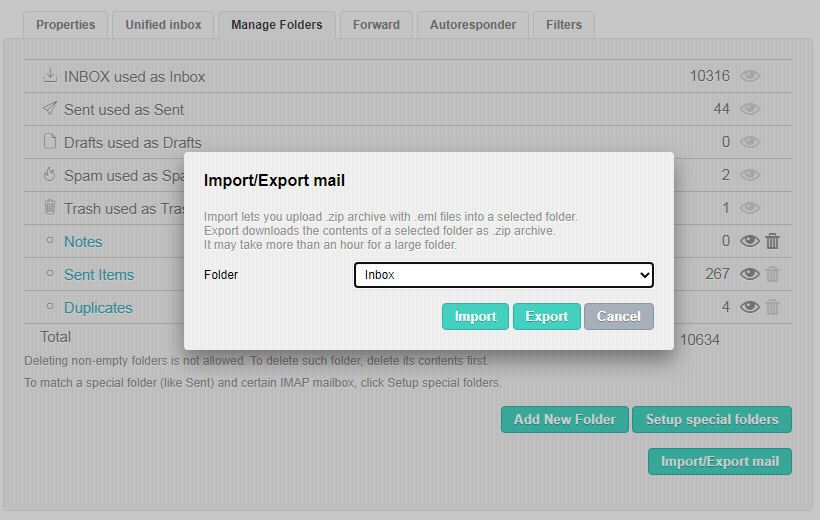 Import/Export Mail